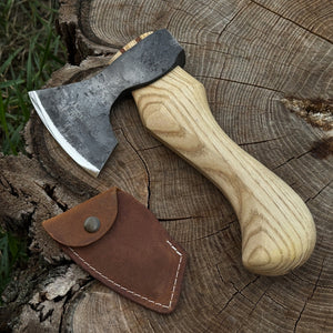 Small Carving Axe with Leather Sheath, 0.47 kg (1 lb) by Sharky Forged Steel Tools