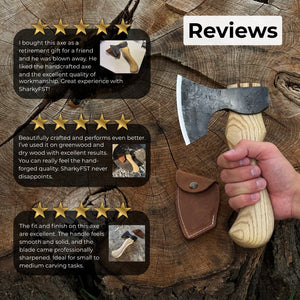 Small Carving Axe with Leather Sheath, 0.47 kg (1 lb) detail view by Sharky Forged Steel Tools