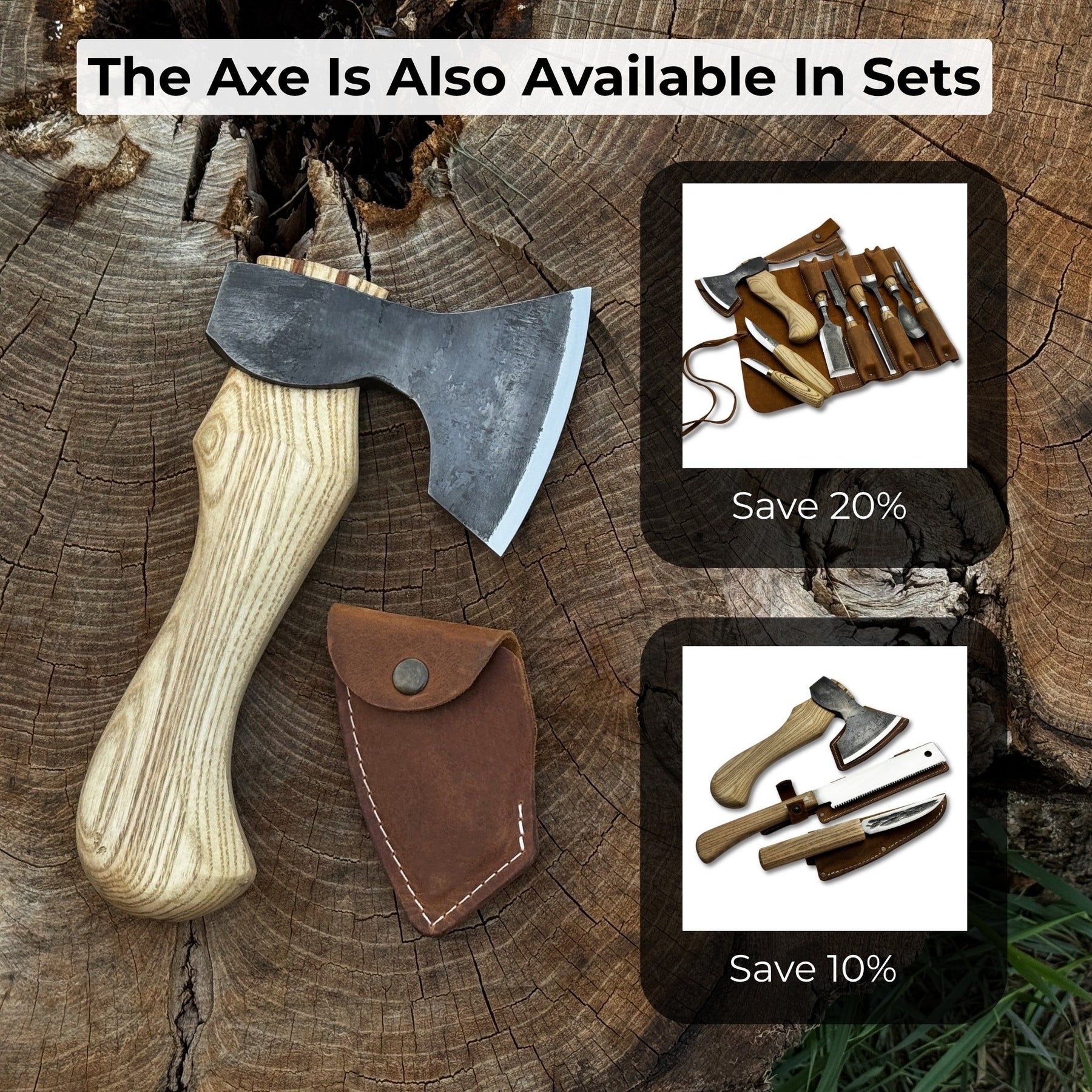 Small Carving Axe with Leather Sheath, 0.47 kg (1 lb) detail view by Sharky Forged Steel Tools