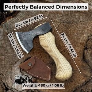 Small Carving Axe with Leather Sheath, 0.47 kg (1 lb) detail view by Sharky Forged Steel Tools