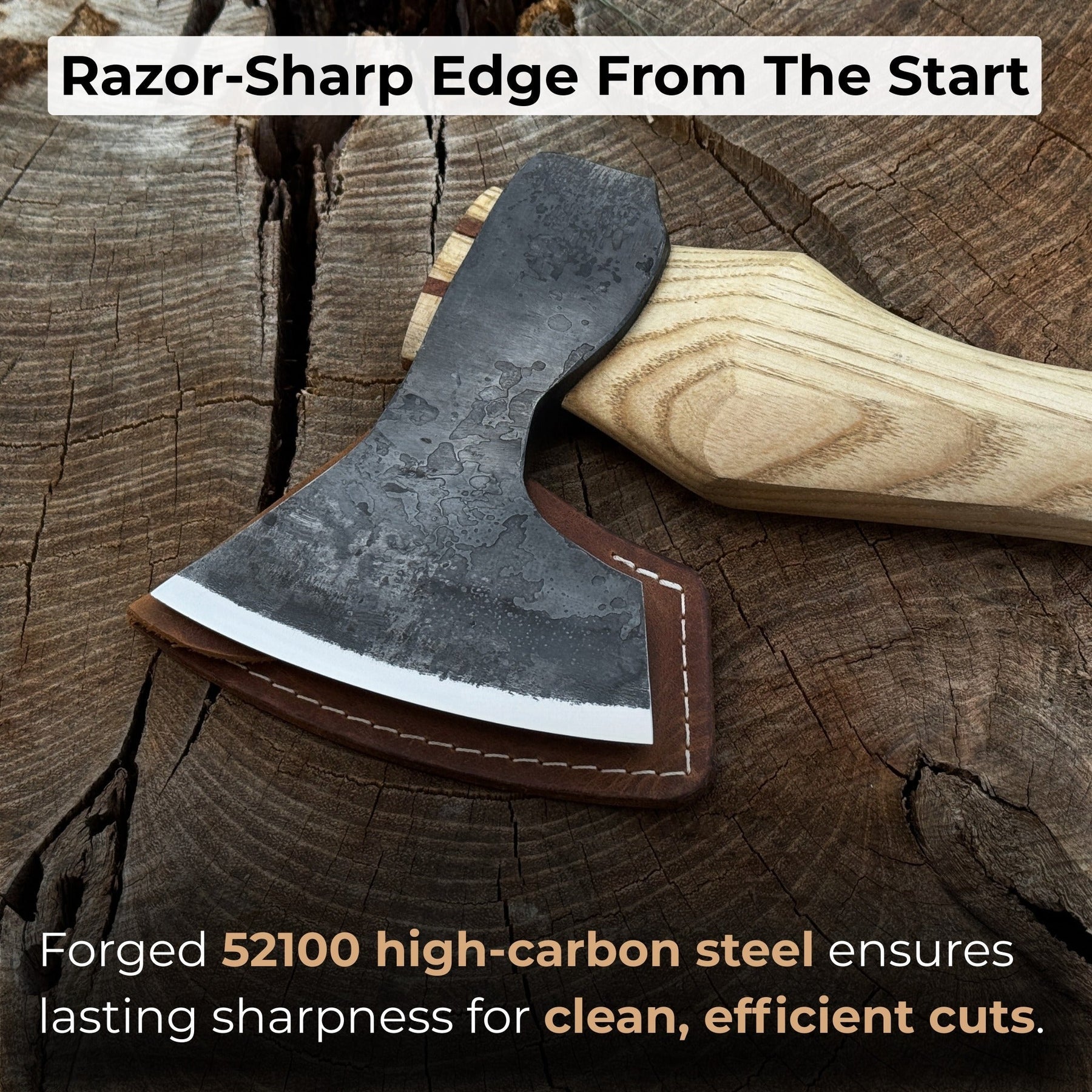 Small Carving Axe with Leather Sheath, 0.47 kg (1 lb) detail view by Sharky Forged Steel Tools