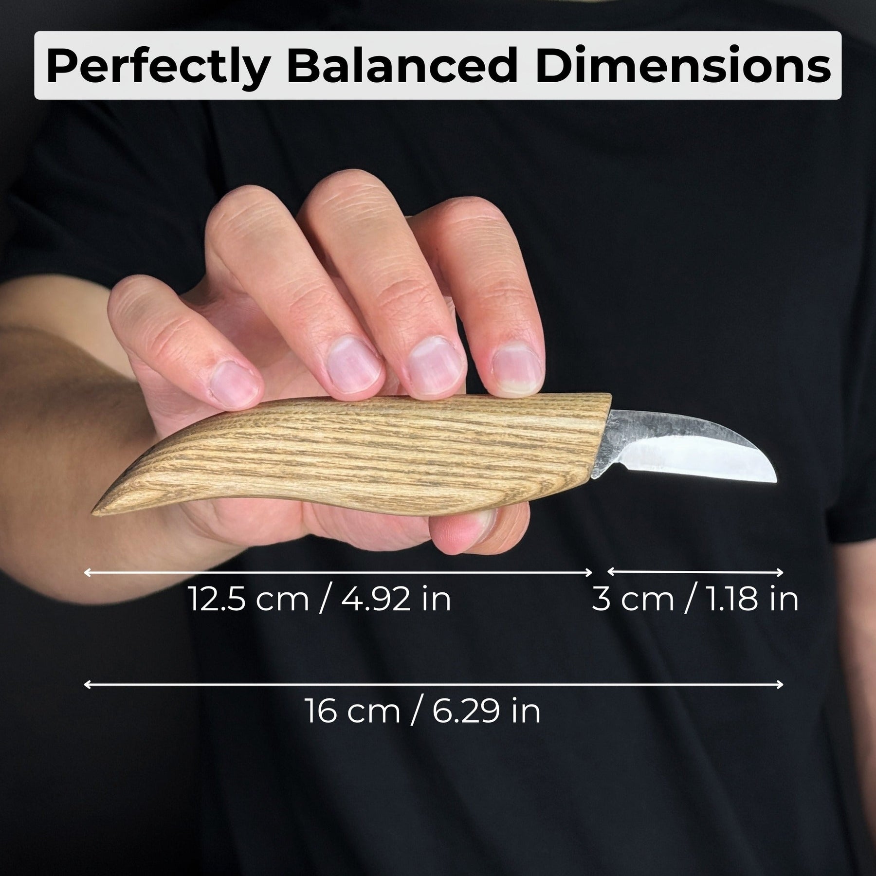 Small Chip Carving Knife, 3 cm (1.2 inches) detail view by Sharky Forged Steel Tools