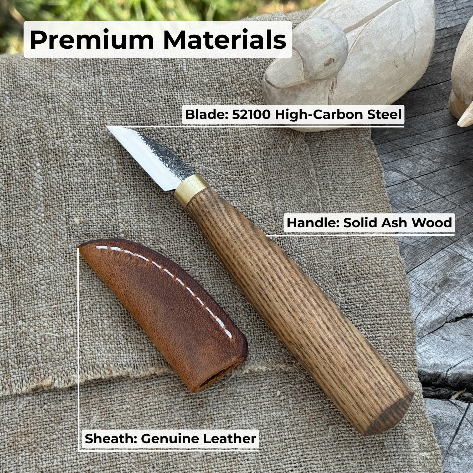 Small Chip Carving Knife, 3.5 cm (1.38 inches) detail view by Sharky Forged Steel Tools