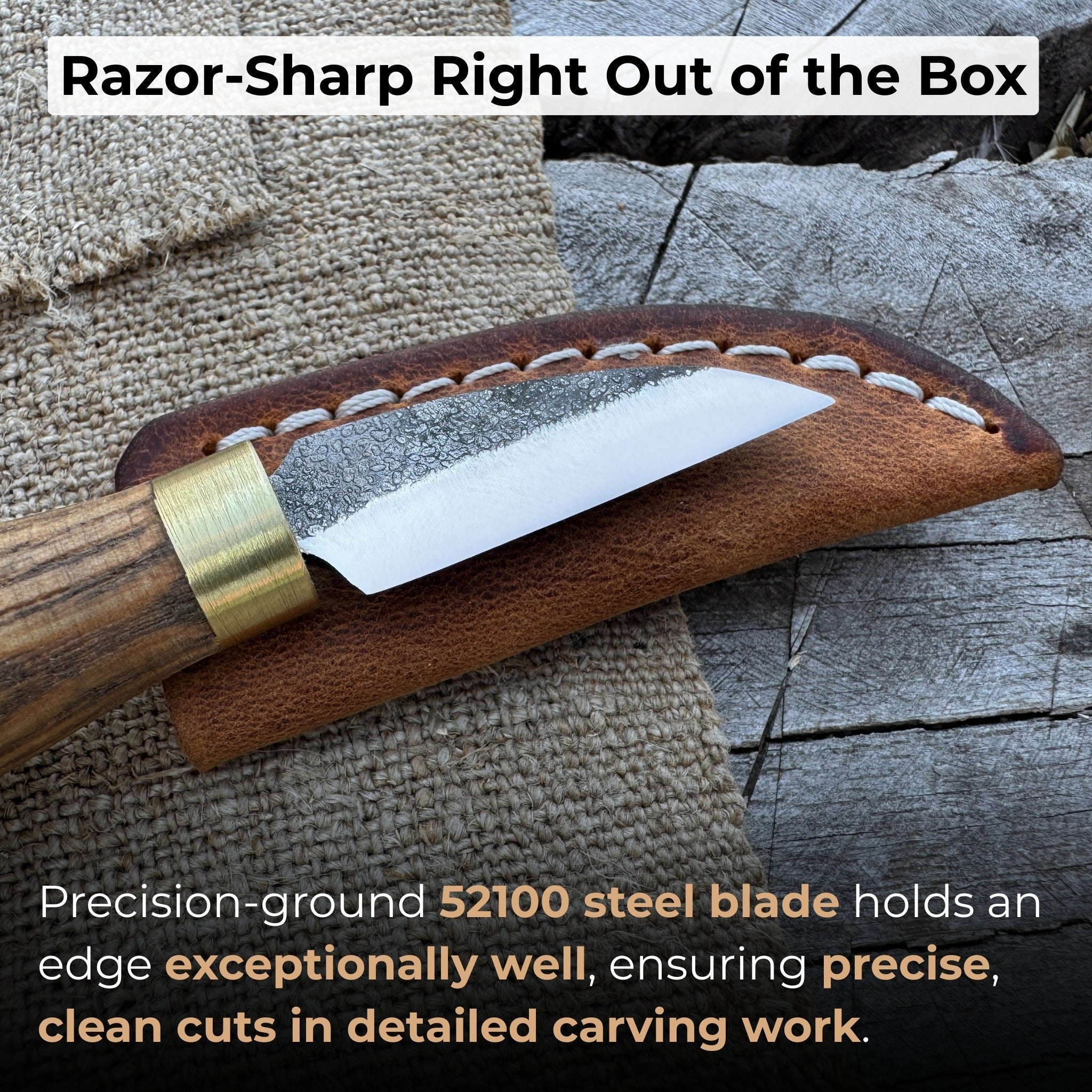 Small Chip Carving Knife, 3.5 cm (1.38 inches) detail view by Sharky Forged Steel Tools