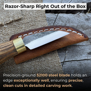 Small Chip Carving Knife, 3.5 cm (1.38 inches) detail view by Sharky Forged Steel Tools