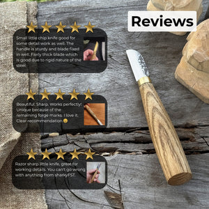 Small Chip Carving Knife, 4 cm (1.57 inches) detail view by Sharky Forged Steel Tools