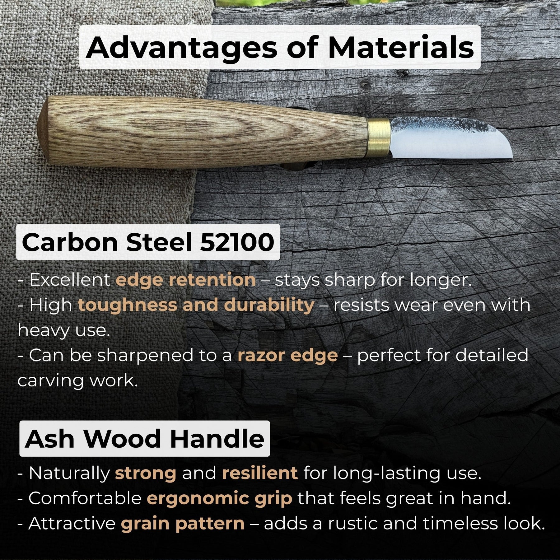 Small Chip Carving Knife, 4 cm (1.57 inches) detail view by Sharky Forged Steel Tools