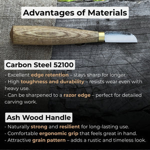 Small Chip Carving Knife, 4 cm (1.57 inches) detail view by Sharky Forged Steel Tools