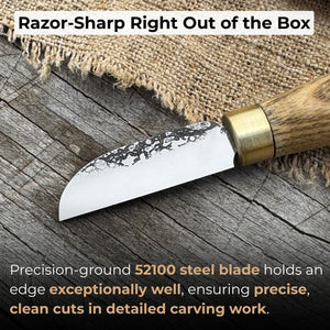 Small Chip Carving Knife, 4 cm (1.57 inches) detail view by Sharky Forged Steel Tools