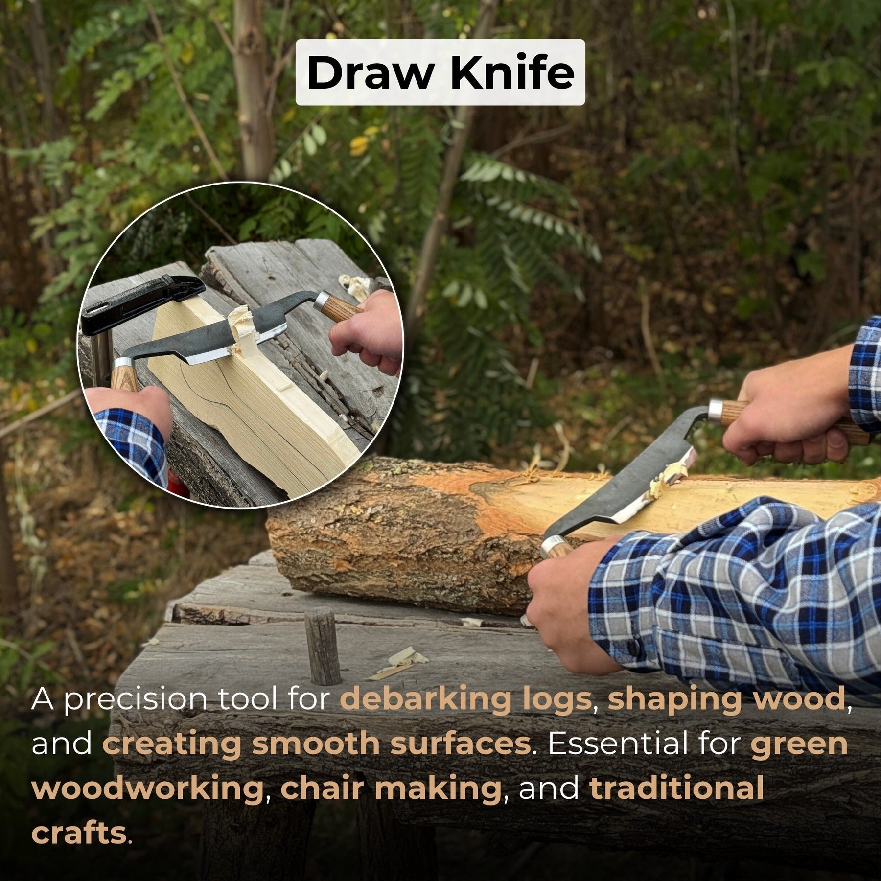 Small Curved Drawknife (Push/Pull), 10.5 cm (4.13 inches) detail view by Sharky Forged Steel Tools