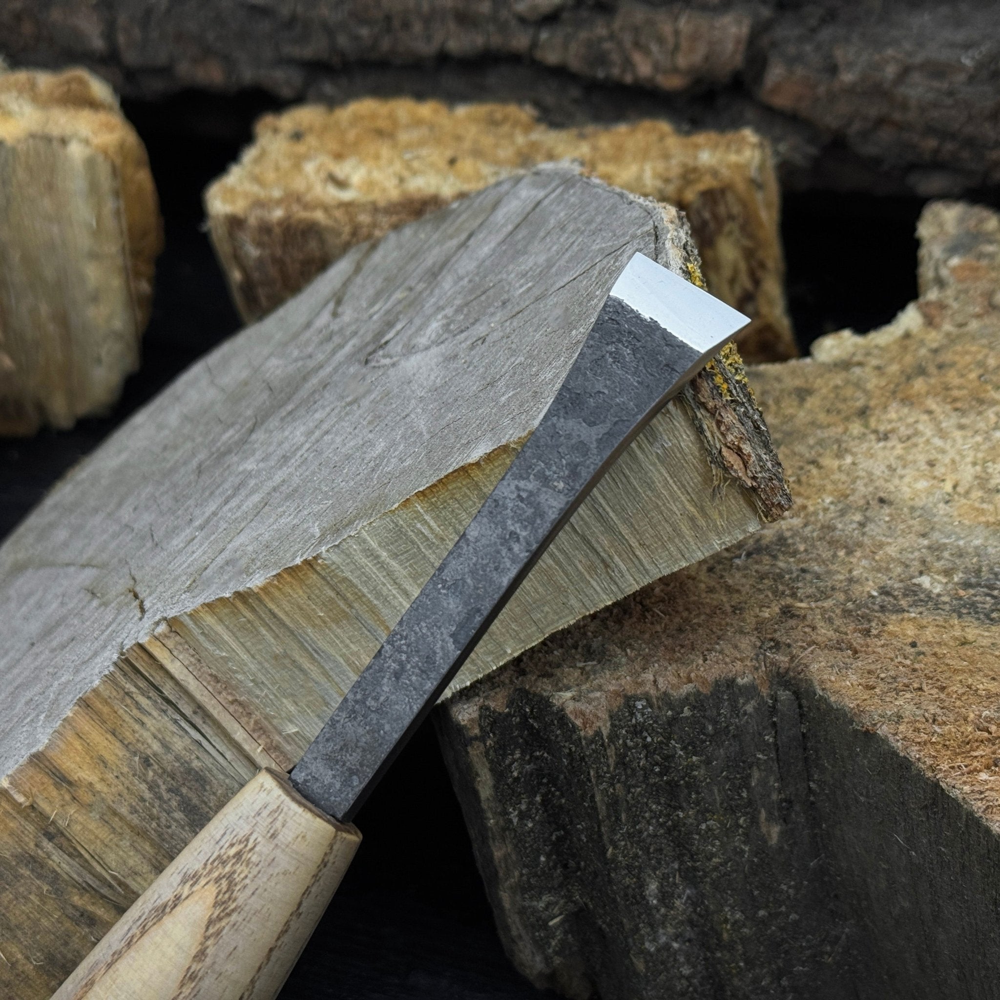Small Flat Carving Chisel, 20 mm (0.79 inches) detail view by Sharky Forged Steel Tools