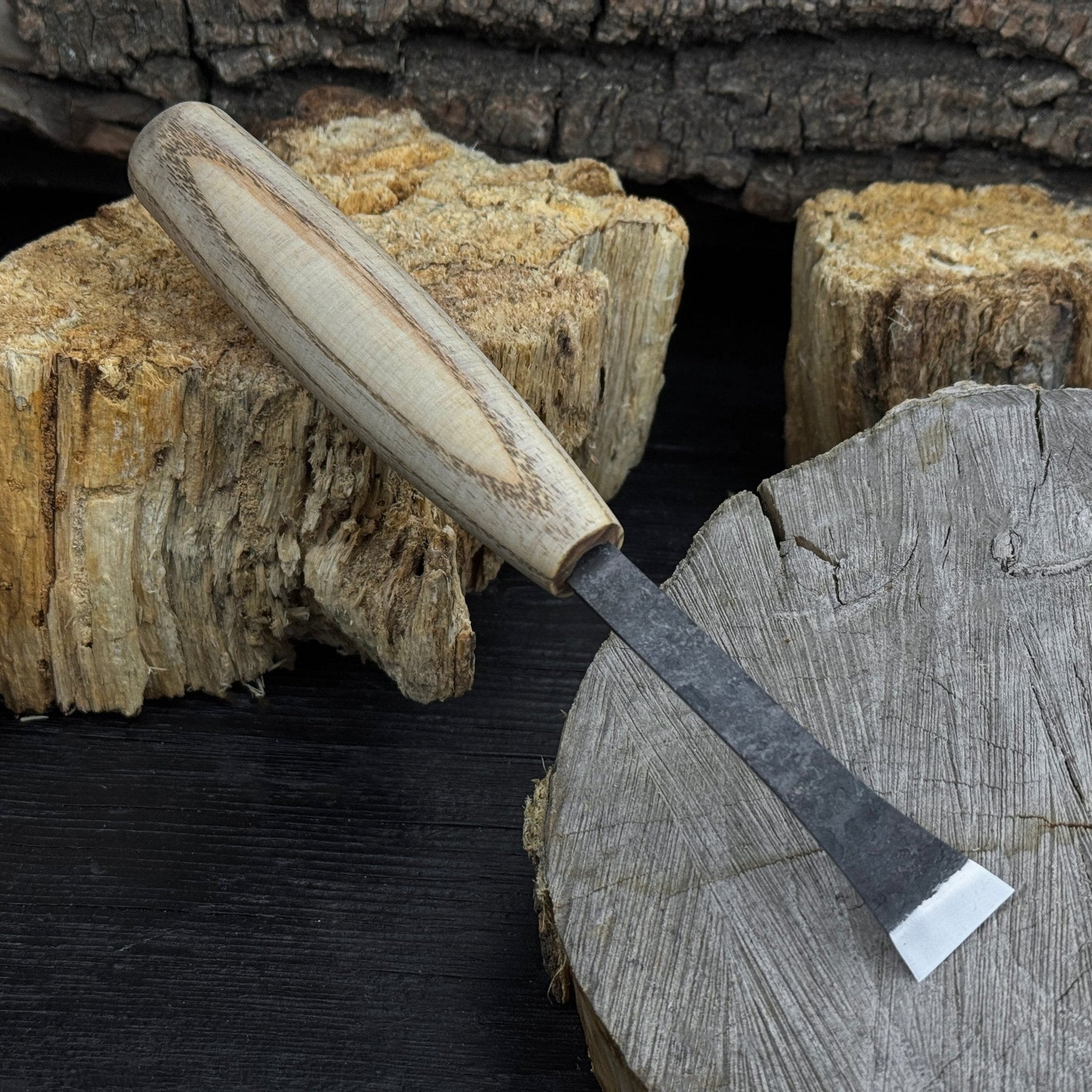Small Flat Carving Chisel, 20 mm (0.79 inches) detail view by Sharky Forged Steel Tools
