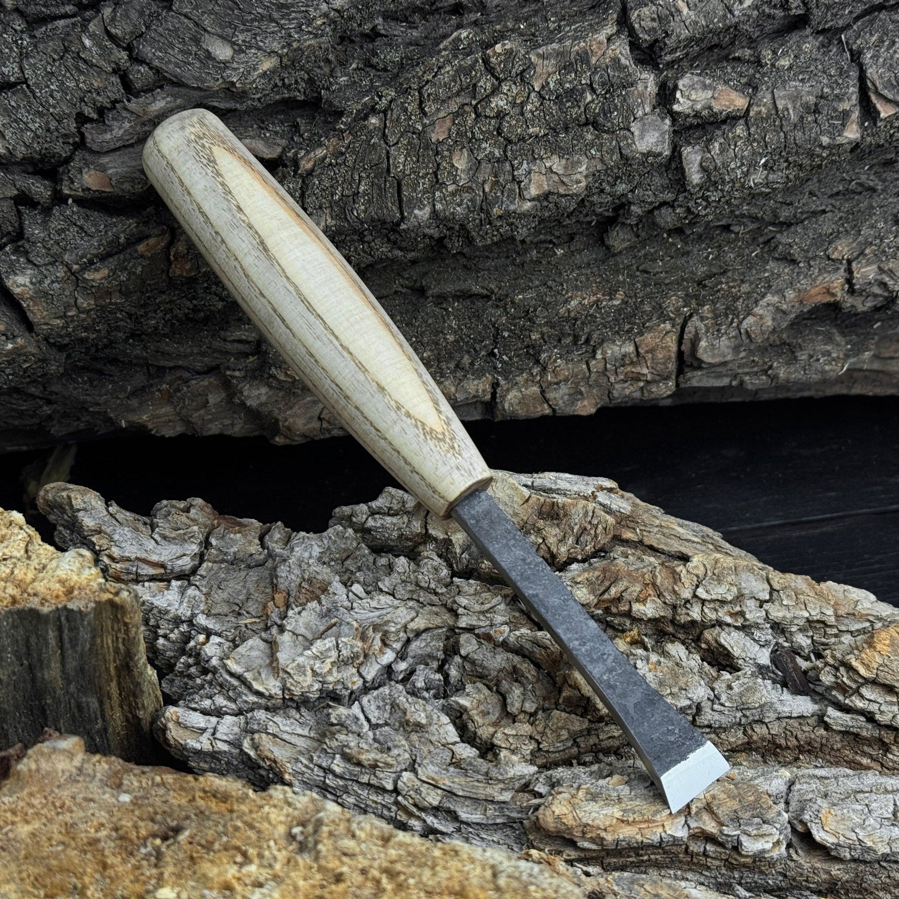 Small Flat Carving Chisel, 20 mm (0.79 inches) detail view by Sharky Forged Steel Tools
