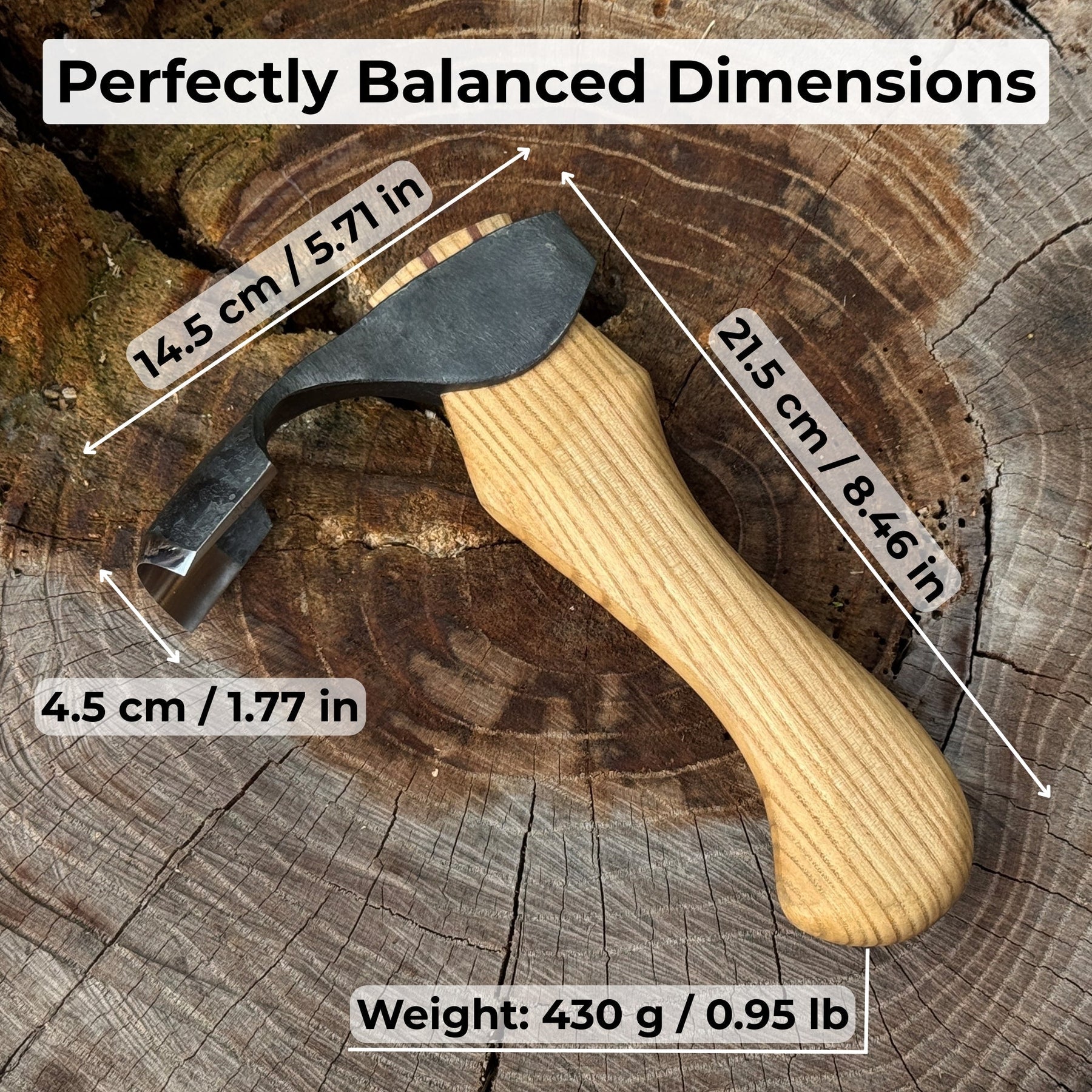 Small Kuksa Adze with Deep Curved (Round) Blade, 4.5 cm (1.8 in) detail view by Sharky Forged Steel Tools