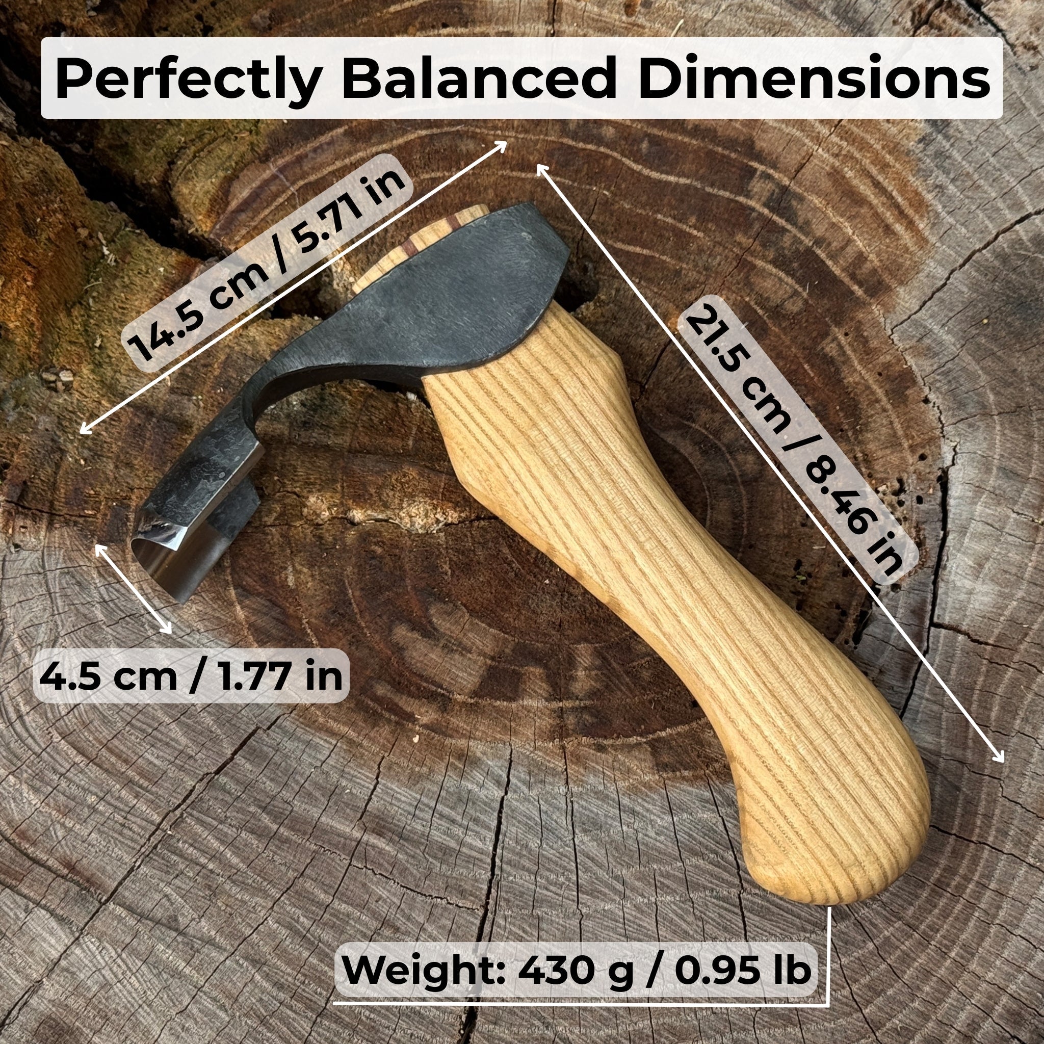 Small Kuksa Adze with Deep Curved (Round) Blade, 4.5 cm (1.8 in) detail view by Sharky Forged Steel Tools