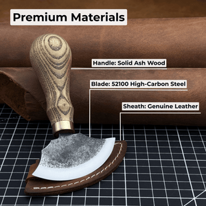 Small Leather Round Knife, 8 cm (3.15 inches) detail view by Sharky Forged Steel Tools