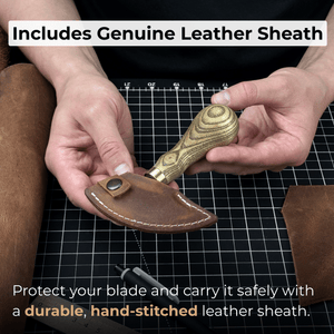 Small Leather Round Knife, 8 cm (3.15 inches) detail view by Sharky Forged Steel Tools