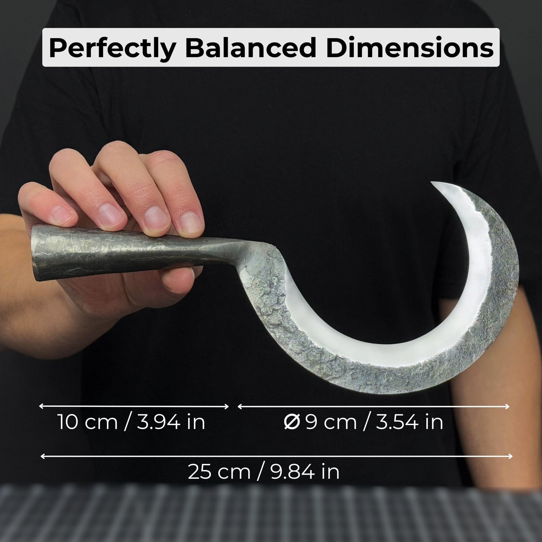 Small Sickle with Forged Handle, 9 cm (3.54 inches) detail view by Sharky Forged Steel Tools