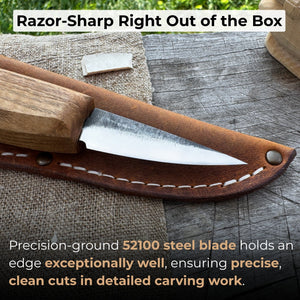 Small Sloyd Carving Knife, 5.5 cm (2.16 inches) detail view by Sharky Forged Steel Tools