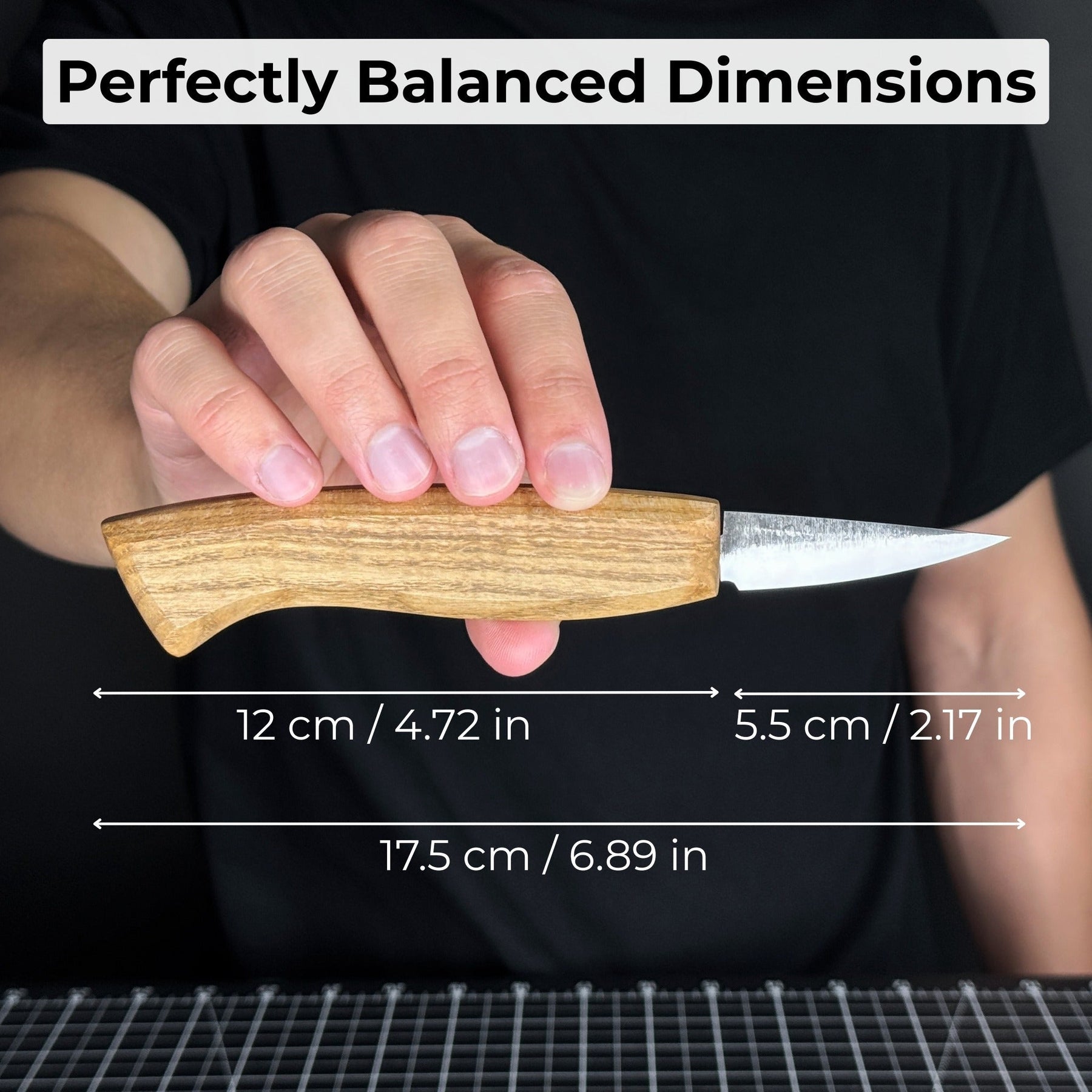 Small Sloyd Carving Knife, 5.5 cm (2.16 inches) detail view by Sharky Forged Steel Tools