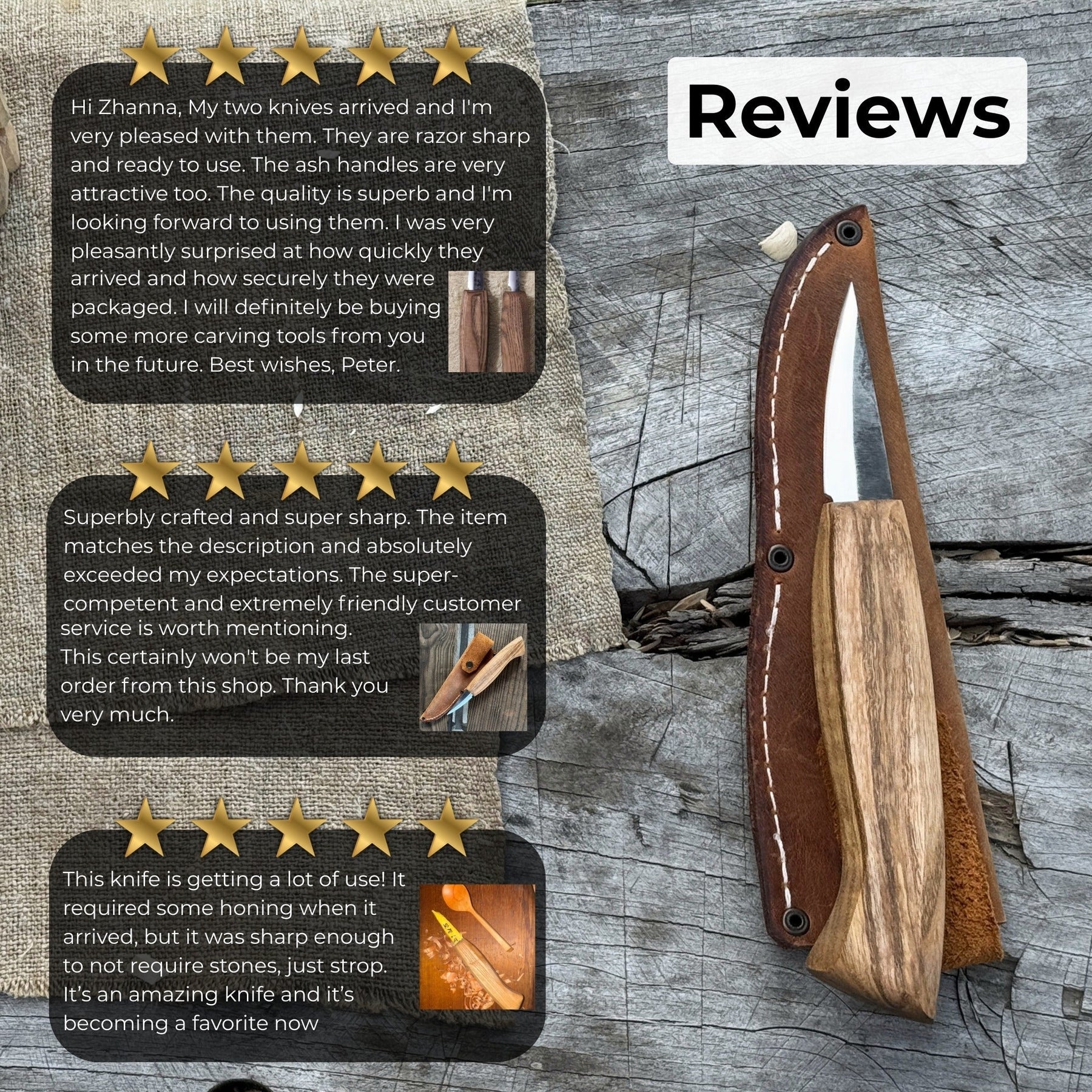 Small Sloyd Carving Knife, 5.5 cm (2.16 inches) detail view by Sharky Forged Steel Tools