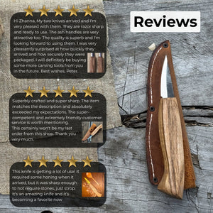 Small Sloyd Carving Knife, 5.5 cm (2.16 inches) detail view by Sharky Forged Steel Tools