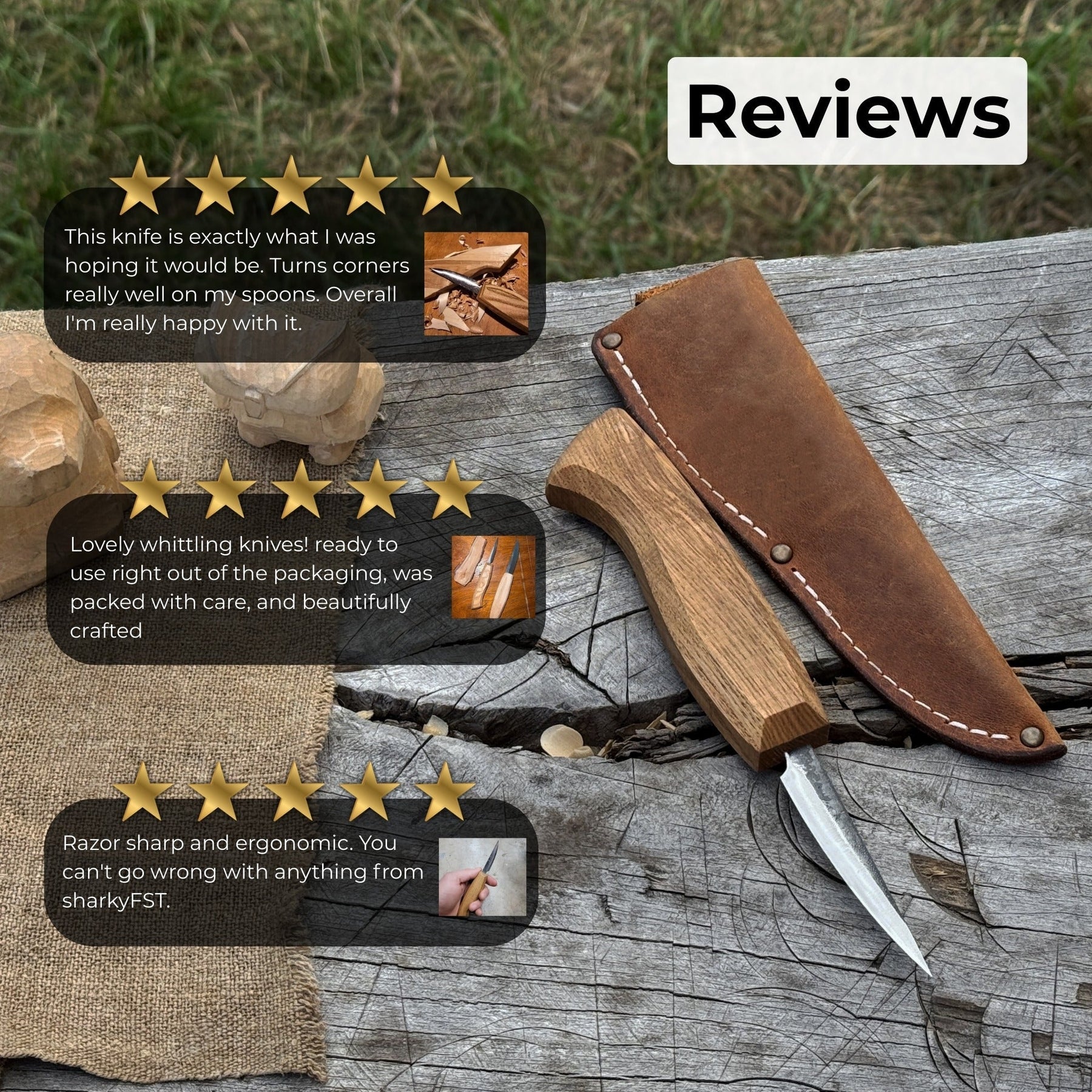 Small Sloyd Carving Knife, Blade 6.5 cm (2.56 inches) detail view by Sharky Forged Steel Tools