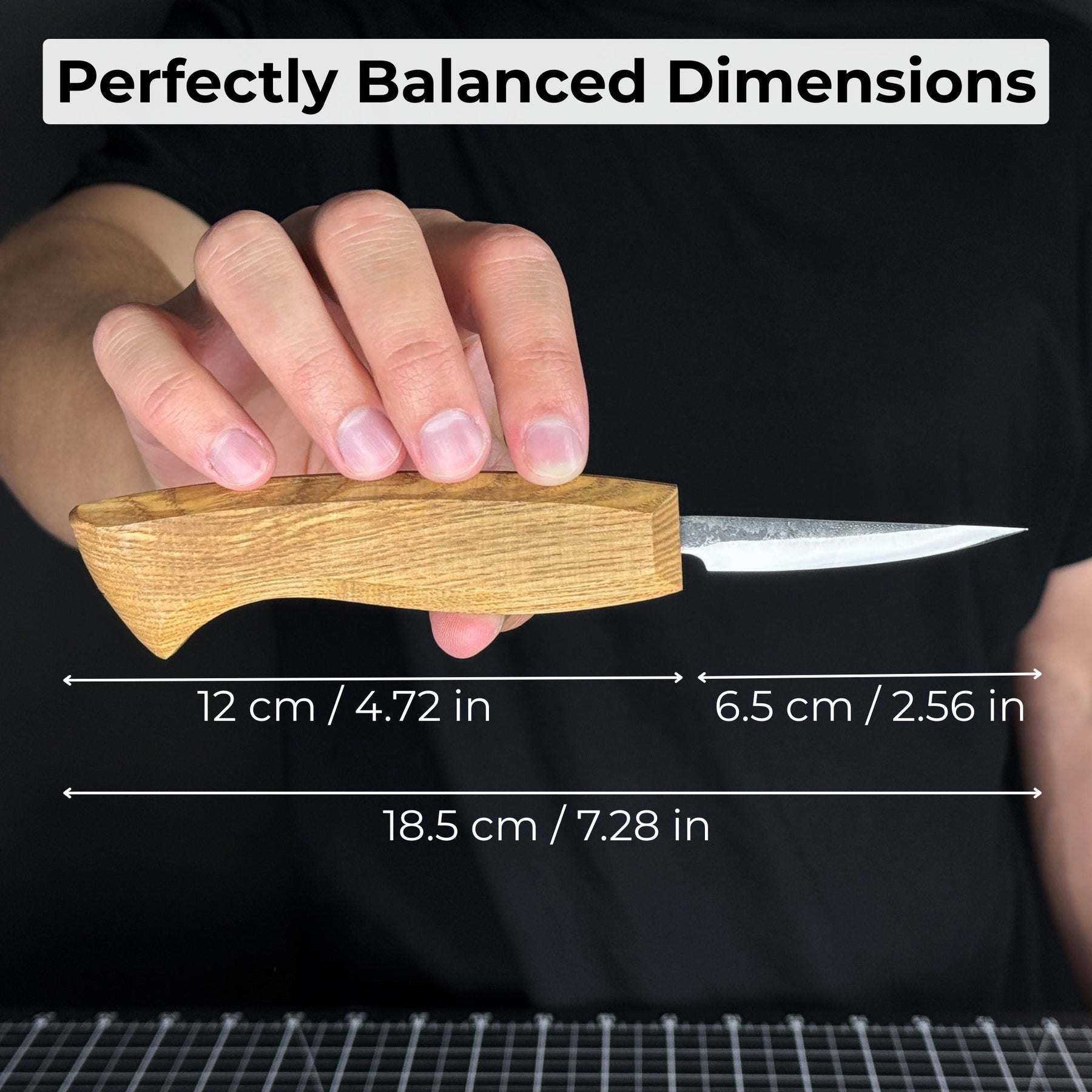 Small Sloyd Carving Knife, Blade 6.5 cm (2.56 inches) detail view by Sharky Forged Steel Tools