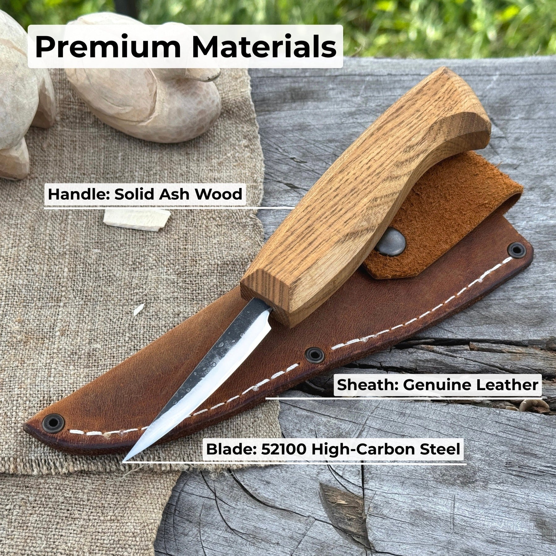 Small Sloyd Carving Knife, Blade 6.5 cm (2.56 inches) detail view by Sharky Forged Steel Tools