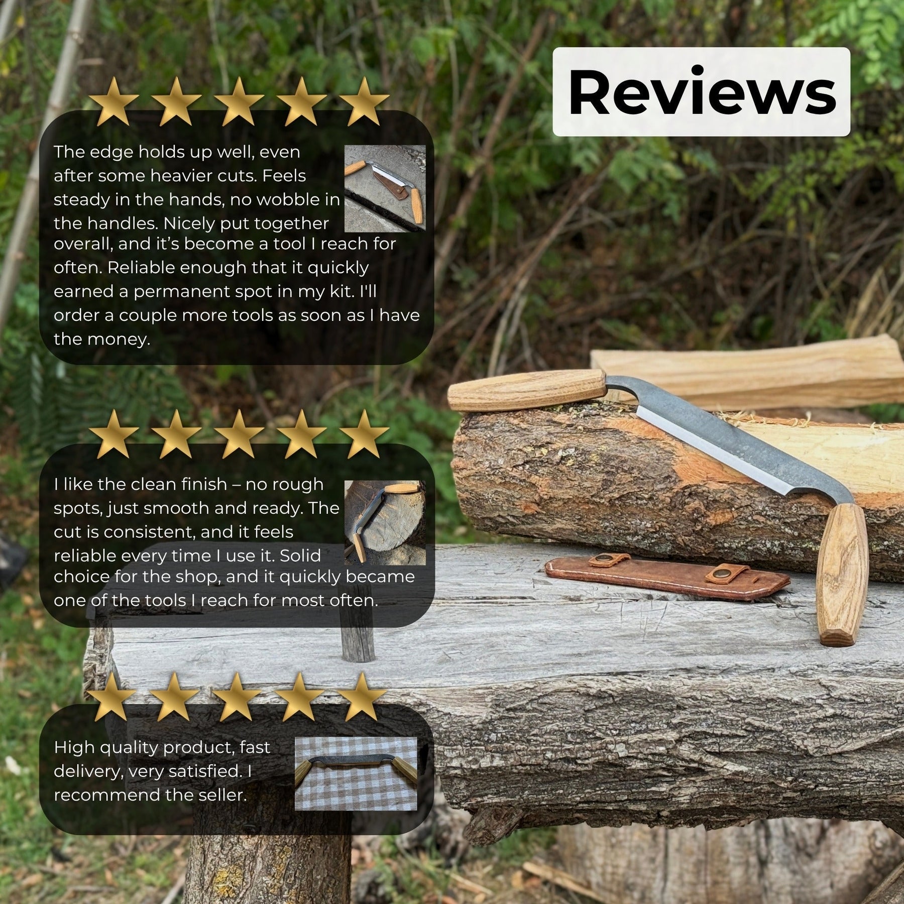 Small Straight Drawknife, 14.5 cm (5.7 inches) Cutting Edge detail view by Sharky Forged Steel Tools