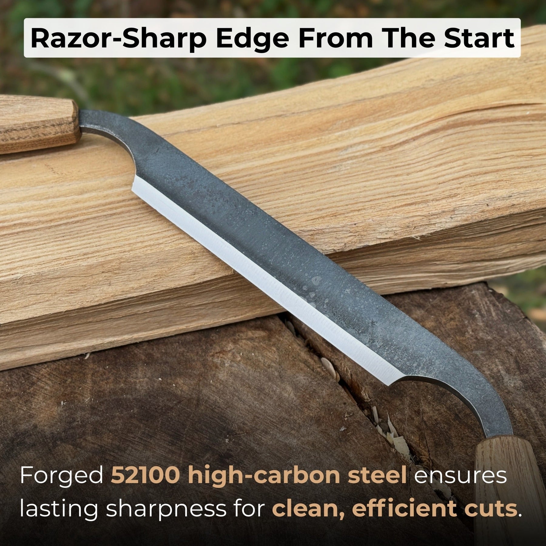 Small Straight Drawknife, 14.5 cm (5.7 inches) Cutting Edge detail view by Sharky Forged Steel Tools