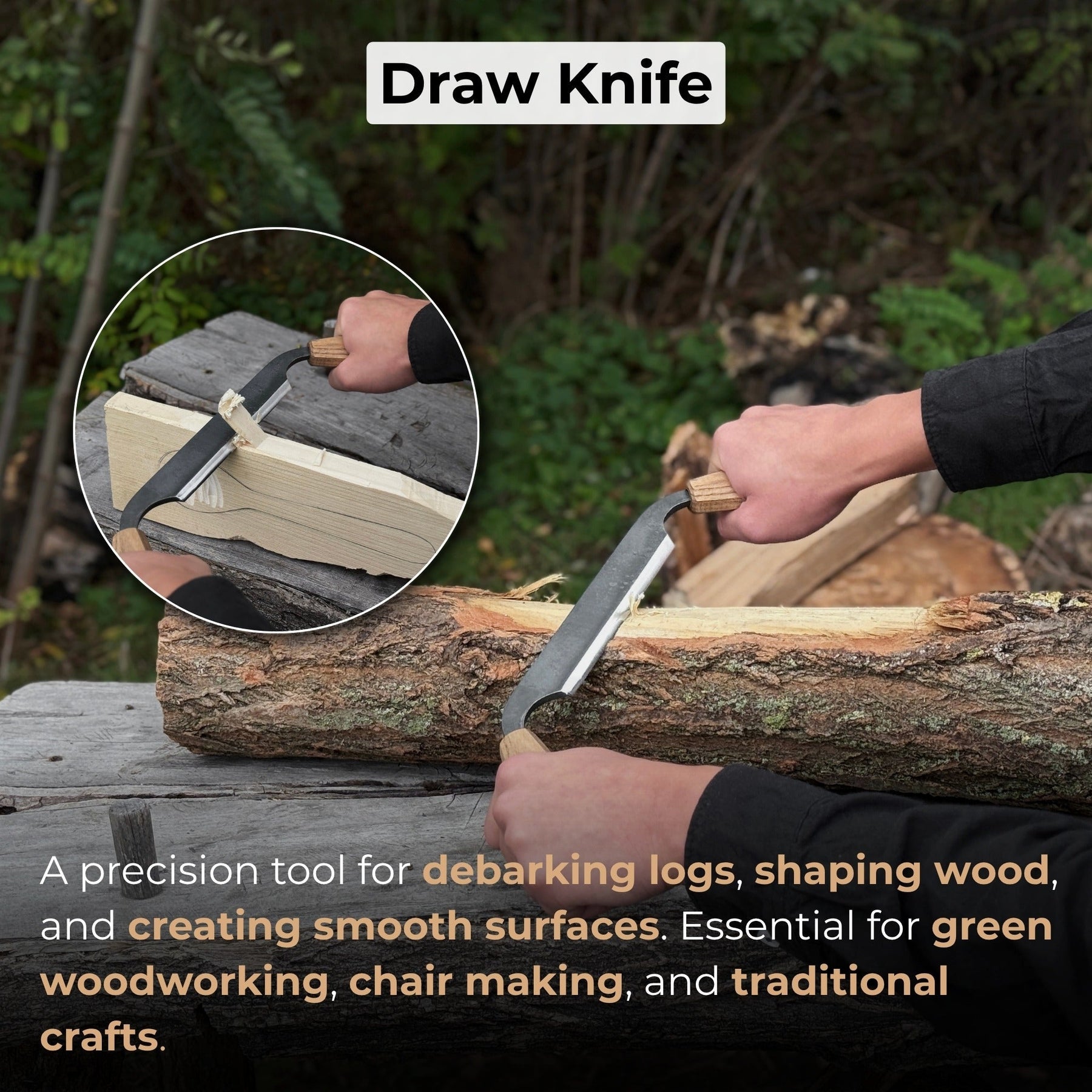 Small Straight Drawknife, 14.5 cm (5.7 inches) Cutting Edge detail view by Sharky Forged Steel Tools