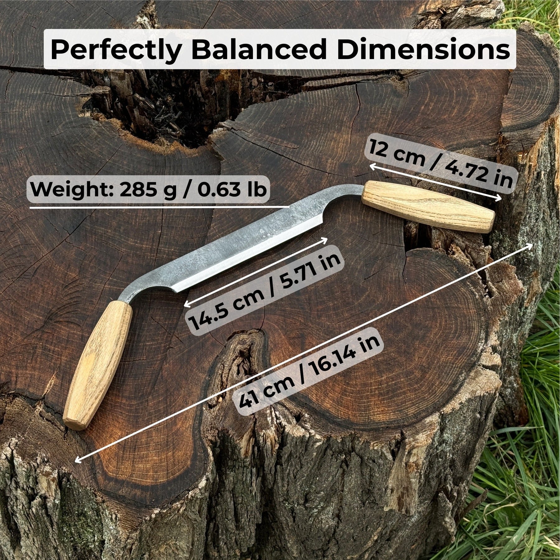 Small Straight Drawknife, 14.5 cm (5.7 inches) Cutting Edge detail view by Sharky Forged Steel Tools