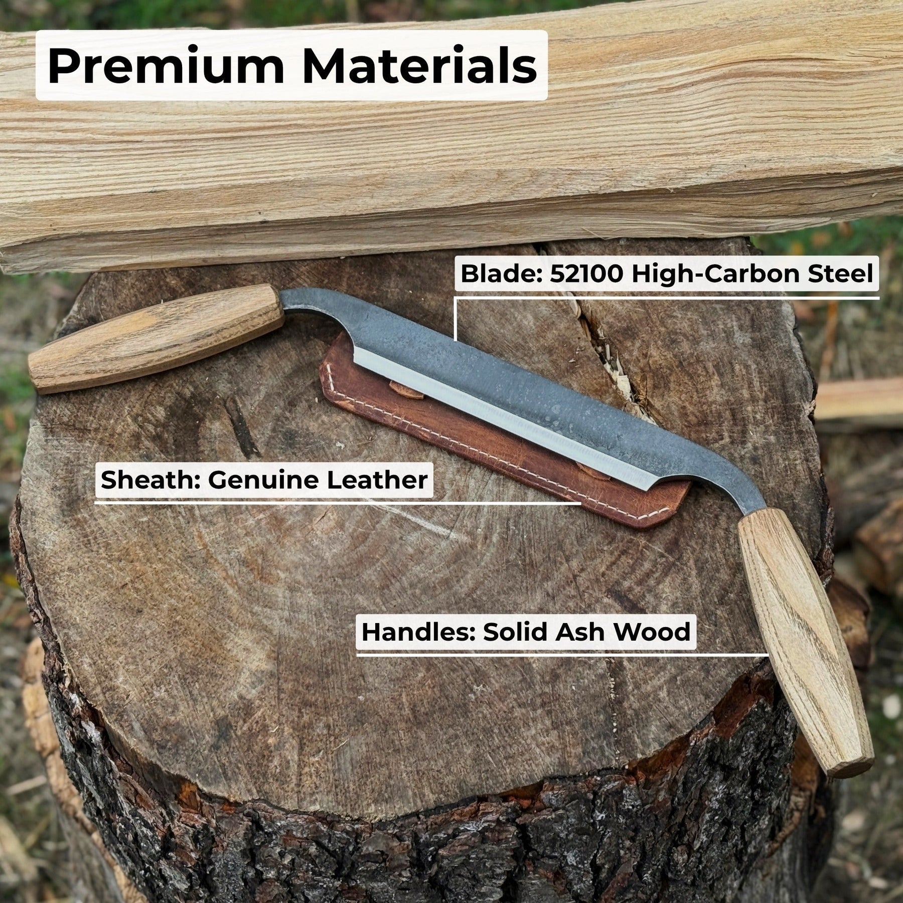 Small Straight Drawknife, 14.5 cm (5.7 inches) Cutting Edge detail view by Sharky Forged Steel Tools