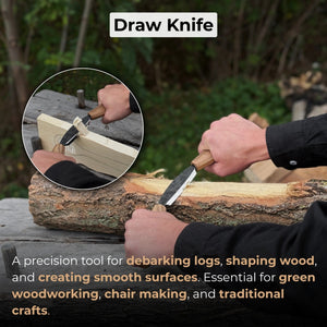 Small Straight Drawknife, 8.5 cm (3.3 inches) Cutting Edge detail view by Sharky Forged Steel Tools