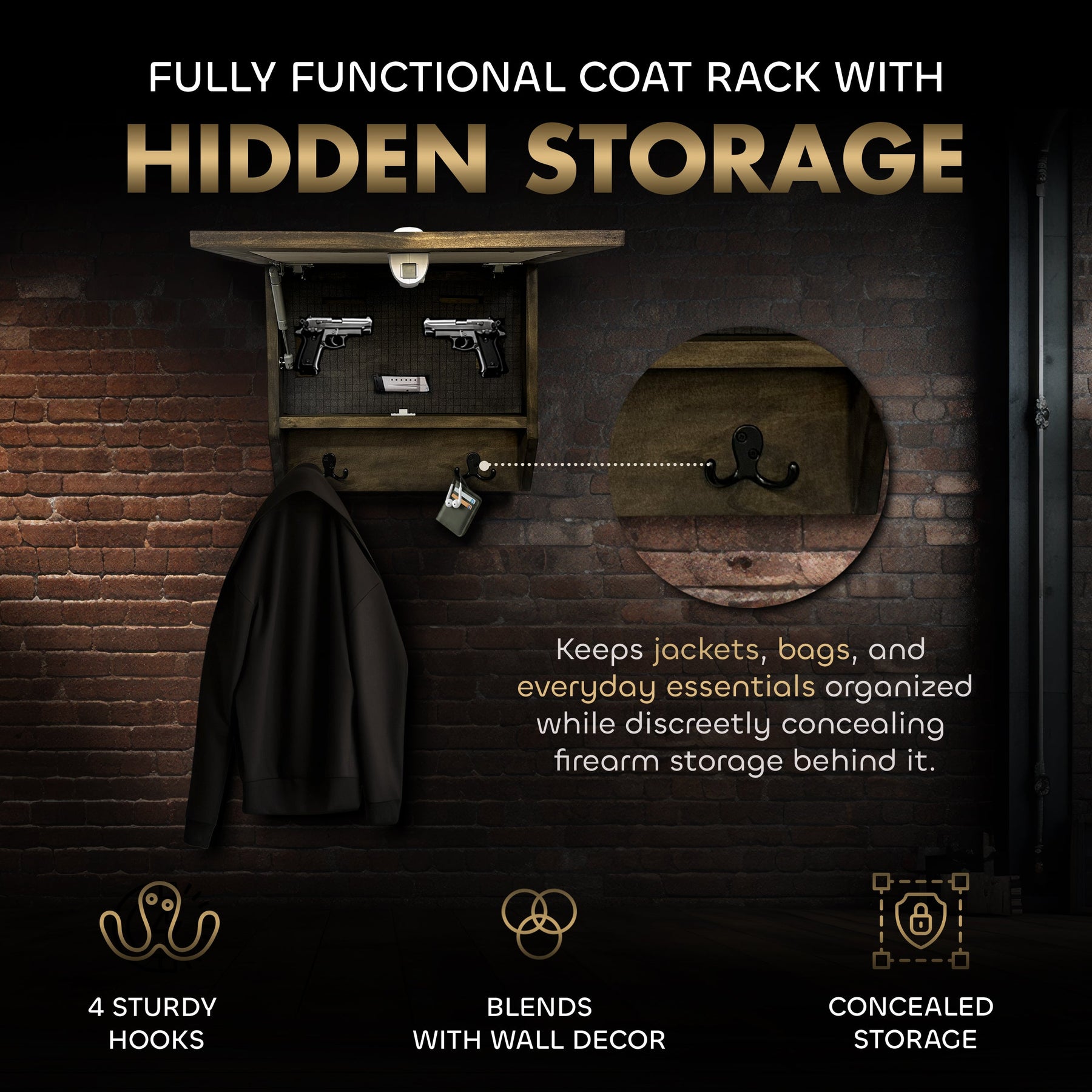 Deer Stream Buck Mountains Gun Concealment Furniture - Handcrafted Hidden Gun Storage Wall Decor - Hidden Safe Furniture with