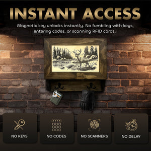 Deer Stream Buck Mountains Gun Concealment Furniture - Handcrafted Hidden Gun Storage Wall Decor - Hidden Safe Furniture with