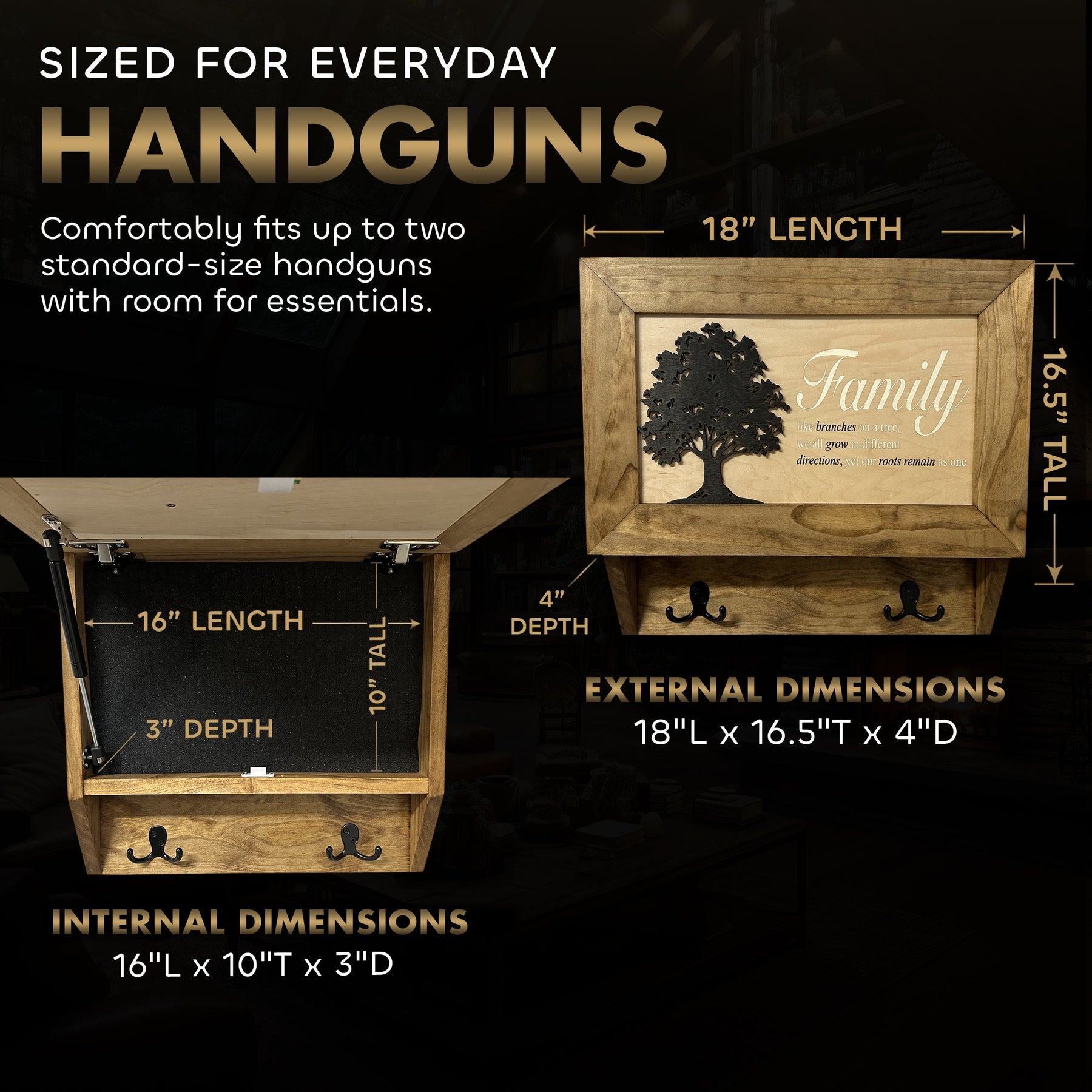 Family Tree Gun Safe Coat Rack - Handcrafted Wooden Gun Cabinets - Gun Shelf Hidden Storage for Rifles, Shotguns, & Handguns - Quick Access Hidden Wal by Bellewood Designs