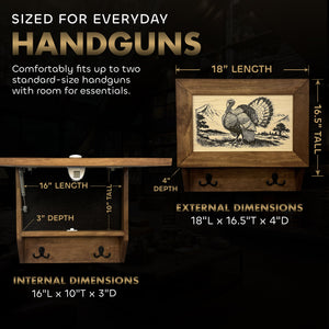 Wild Turkey Gobbler Gun Concealment Furniture - Handcrafted Hidden Gun Storage Wall Decor - Hidden Safe Furniture with
