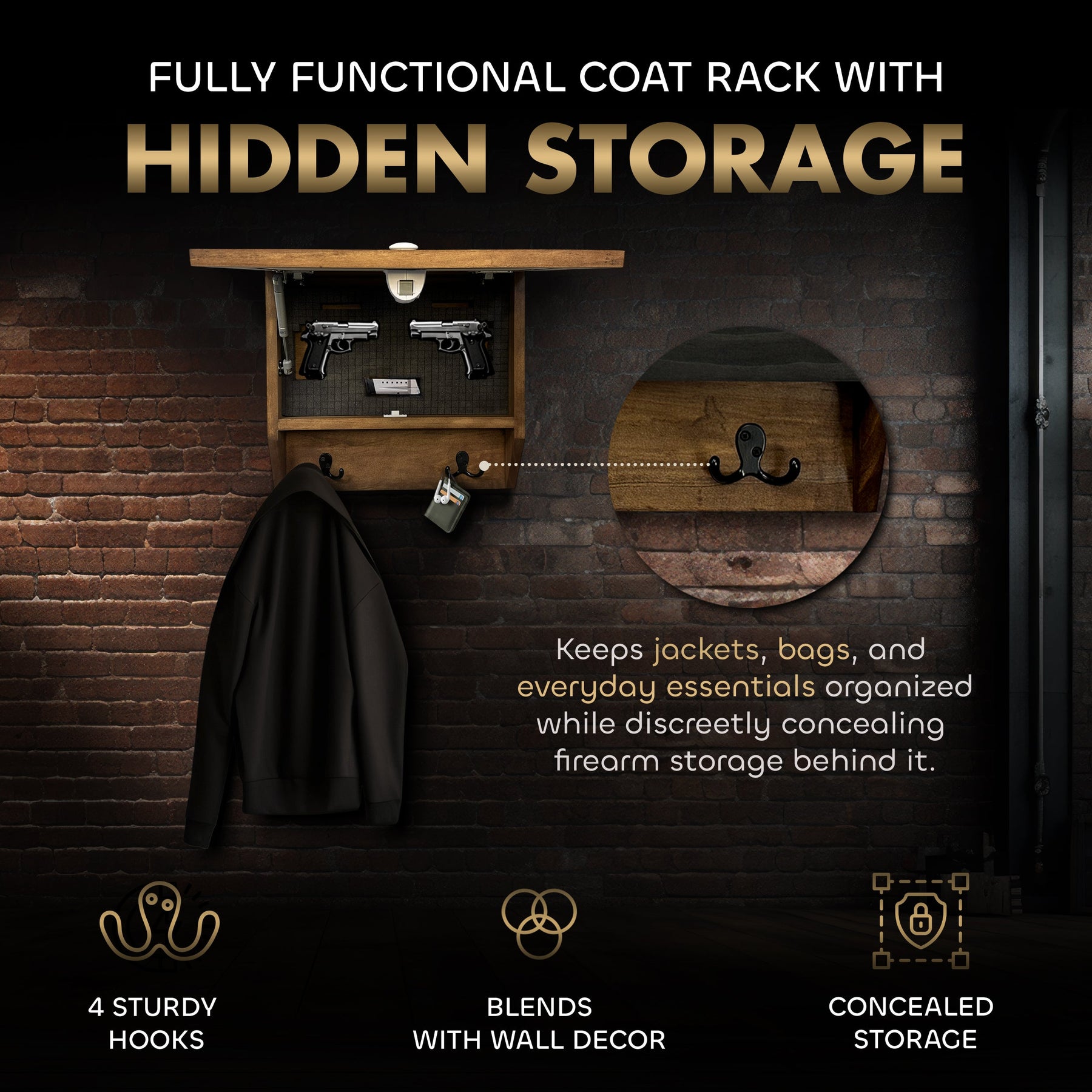Wild Turkey Gobbler Gun Concealment Furniture - Handcrafted Hidden Gun Storage Wall Decor - Hidden Safe Furniture with