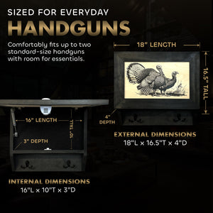 Wild Turkey Pair Gun Concealment Furniture - Handcrafted Hidden Gun Storage Wall Decor - Hidden Safe Furniture with Magnetic