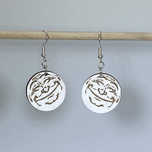 Smiling Moon Wooden Dangle Earrings | Celestial Night Jewelry