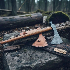 Smoking Bushcraft Axe for Camping, Woodcraft and Trail Chopping by JW SteelCrafts, handmade axe main product photo