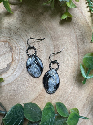 Snowflake Obsidian Yoni Earrings by Copper Ashes