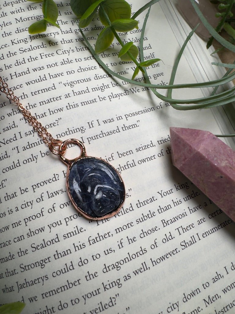 Sodalite Yoni Necklace detail view by Copper Ashes
