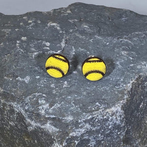 Softball Wooden Dangle Earrings | Sports Jewelry by Cate's Concepts, LLC, handmade jewelry detail photo 2