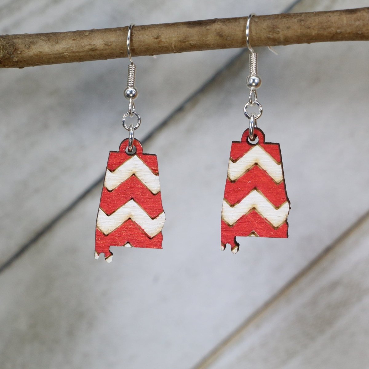 Alabama State Wooden Earrings | Southern Chevron Jewelry detail view by Cate's Concepts, LLC