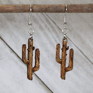 Saguaro Cactus Wooden Dangle Earrings | Southwestern Jewelry by Cate's Concepts, LLC, handmade jewelry main product photo