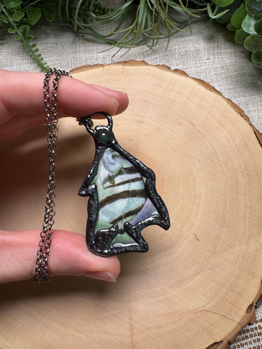 Spadefish and Green Aventurine Necklace detail view by Copper Ashes