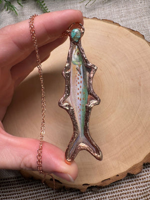 Spanish Mackerel and Turquoise Necklace detail view by Copper Ashes